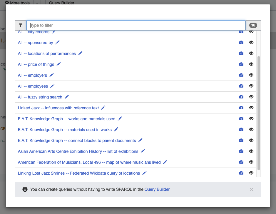 screenshot showing the example query selection interface